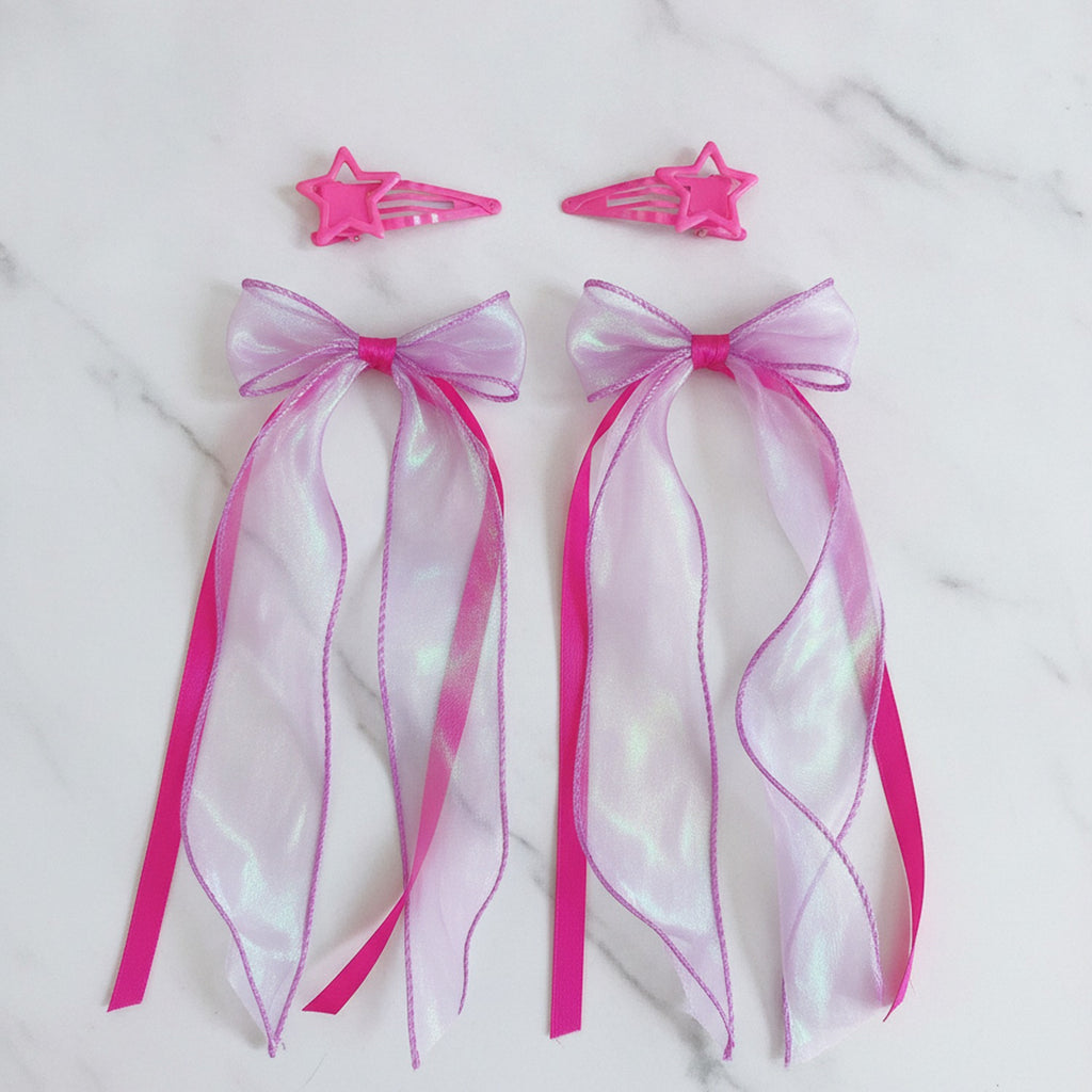 Star Charm Ballet Ponytail Clip Set - Rose Red