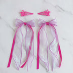 Star Charm Ballet Ponytail Clip Set - Rose Red
