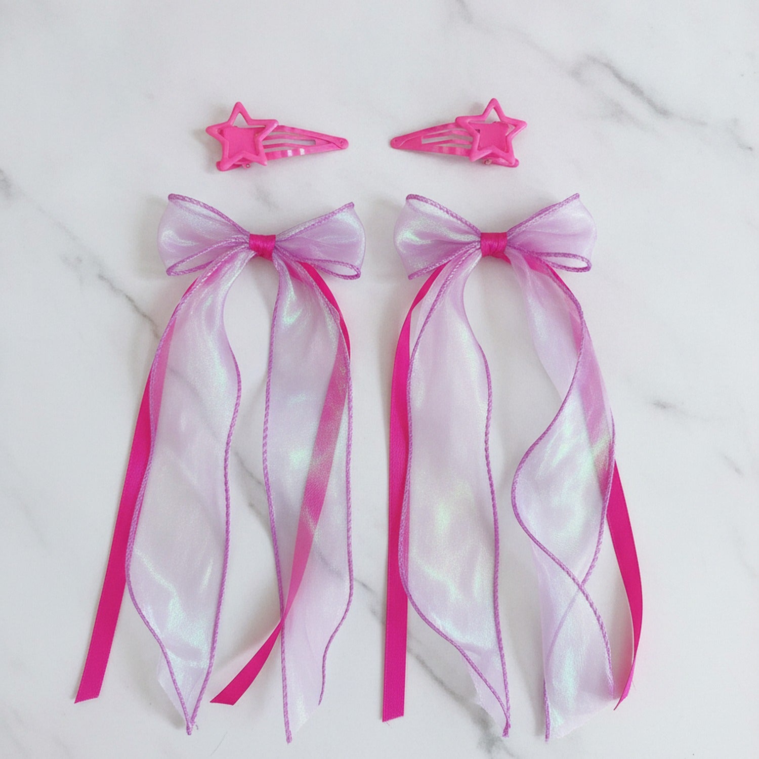Star Charm Ballet Ponytail Clip Set - Rose Red