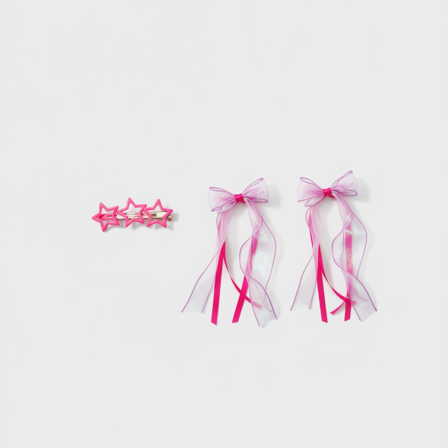 Star Charm Ballet Ponytail Clip Set - Rose Red
