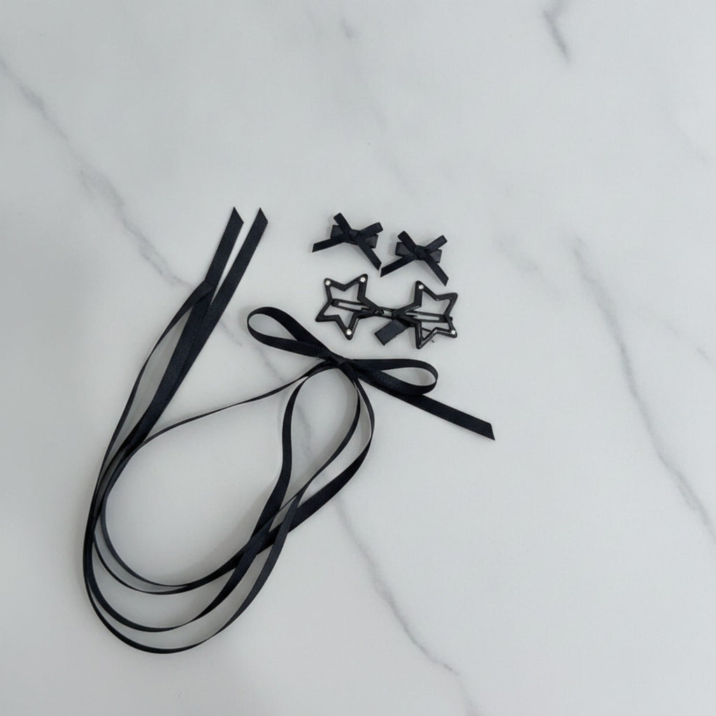 Star Bow Hair Clip Set - Black