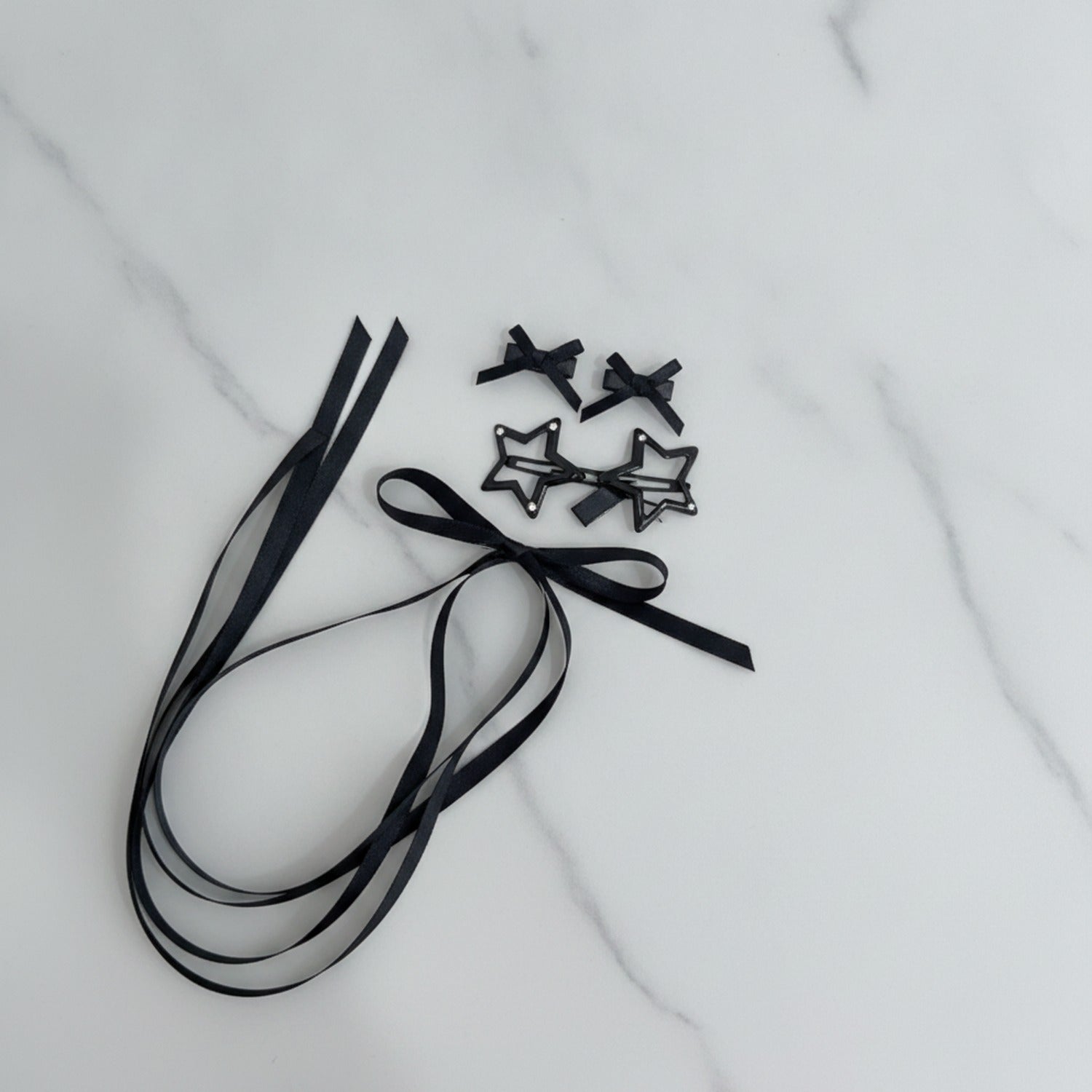 Star Bow Hair Clip Set - Black