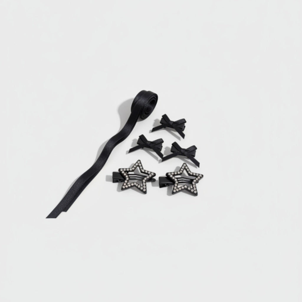 Star Bow Hair Clip Set - Black