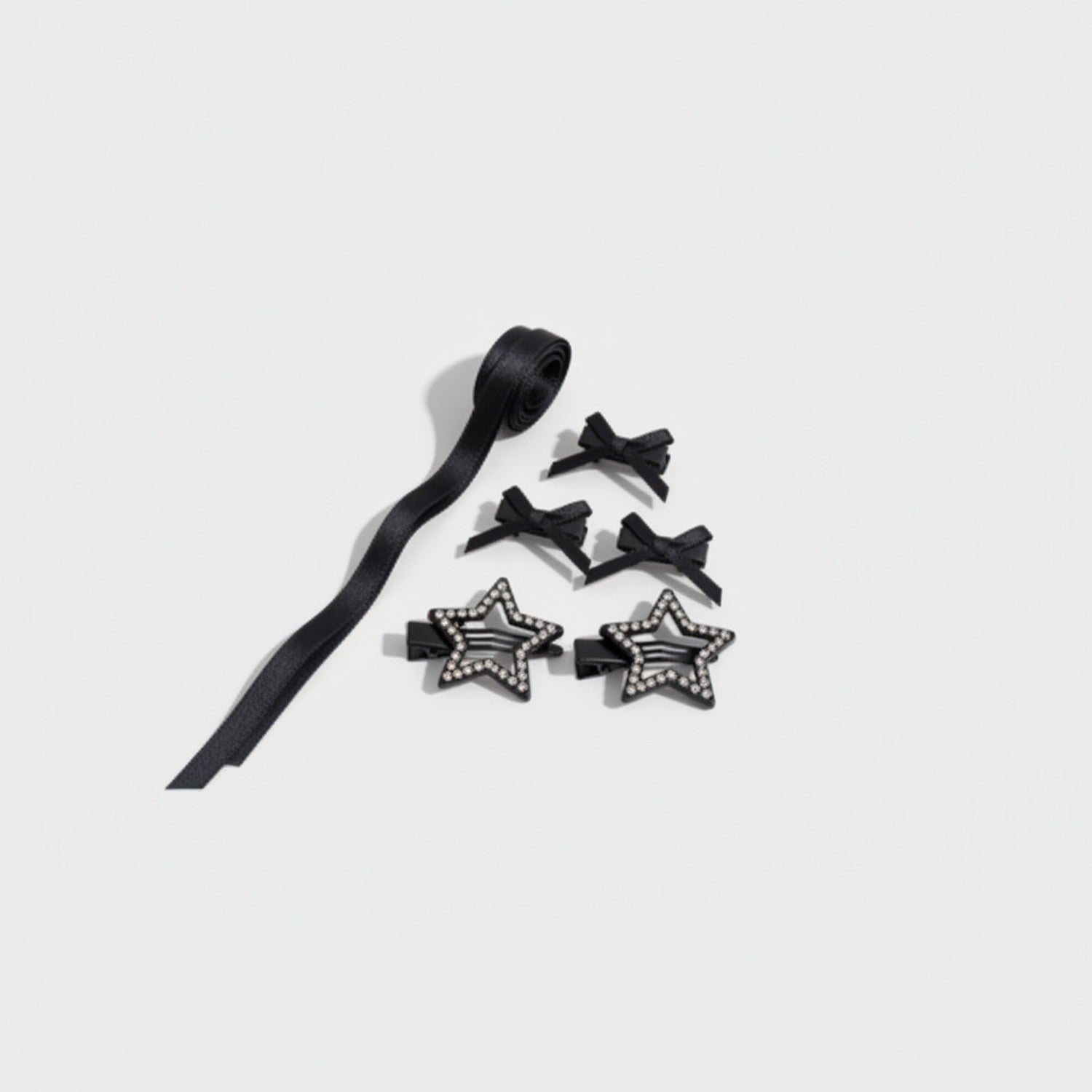 Star Bow Hair Clip Set - Black