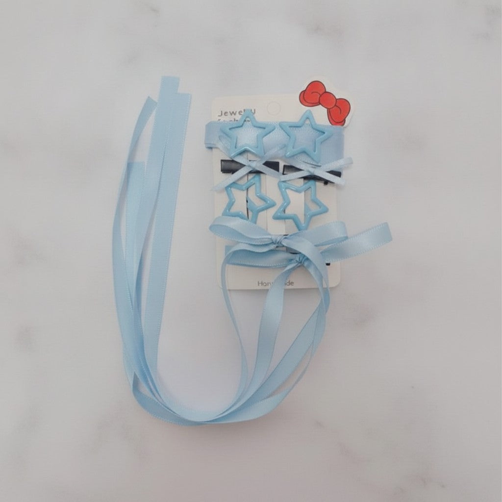Star Bow Hair Clip Set - Blue – hair accessories (view 2)