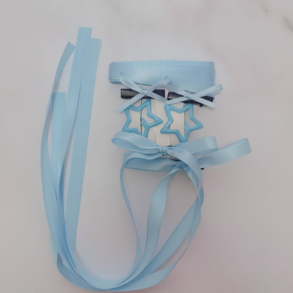 Star Bow Hair Clip Set - Blue