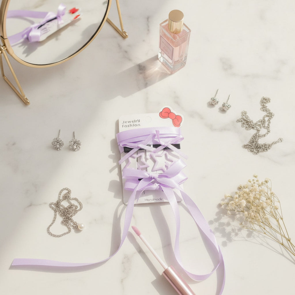 Star Bow Hair Clip Set - Purple – hair accessories (view 3)