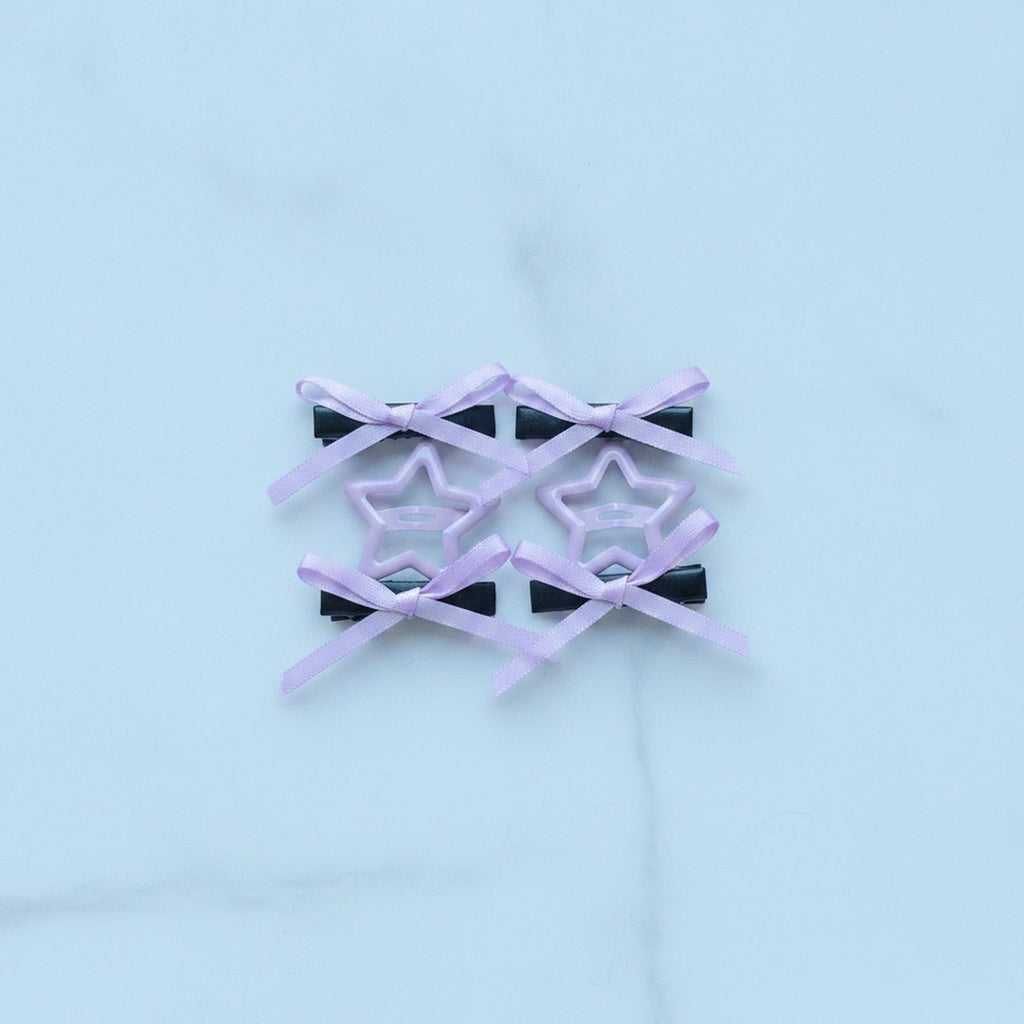 Star Bow Hair Clip Set - Purple