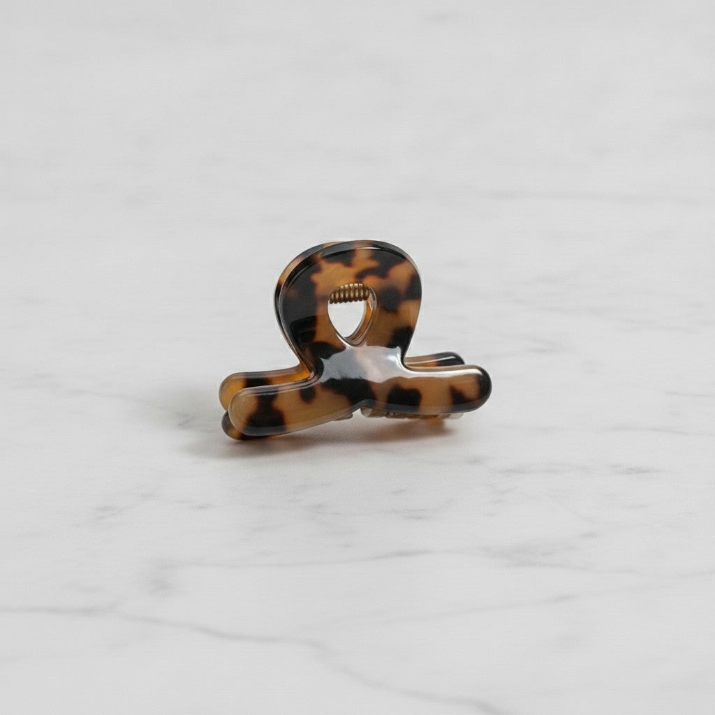 Translucent Jade Flower Hair Claw Clip - Coffee Tortoiseshell 3cm