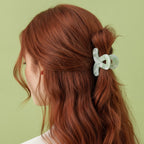 Translucent Jade Flower Hair Claw Clip - Floating Flower Green 3cm