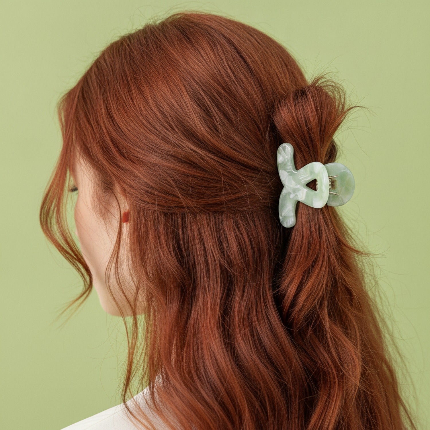 Translucent Jade Flower Hair Claw Clip - Floating Flower Green 3cm