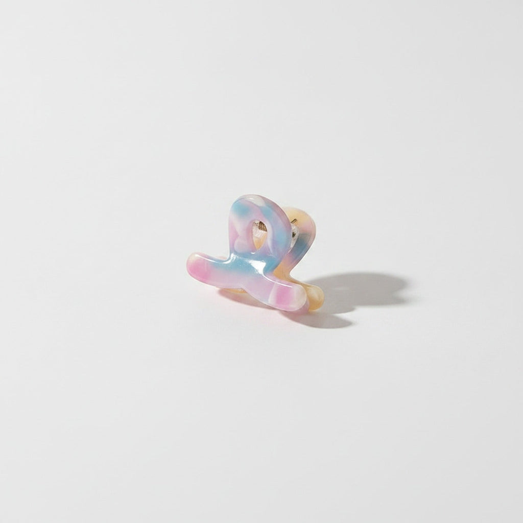 Translucent Jade Flower Hair Claw Clip - Light Rainbow 3cm