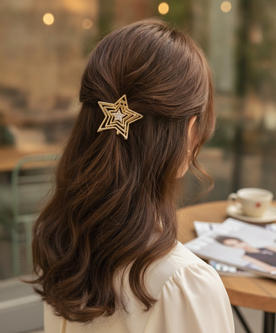 Layered Star Hair Claw Clip - Gold Five-Star 4.7cm – hair accessories (view 2)