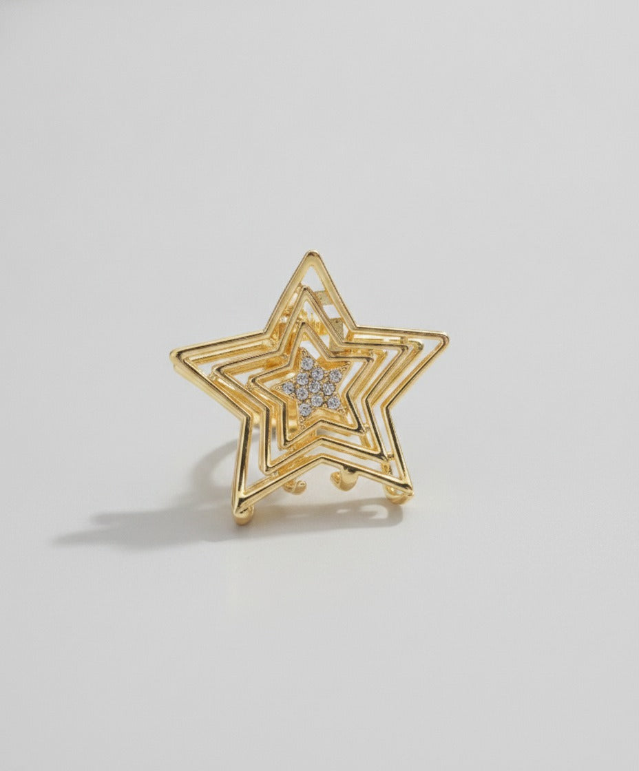 Layered Star Hair Claw Clip - Gold Five-Star 4.7cm – hair accessories (view 1)