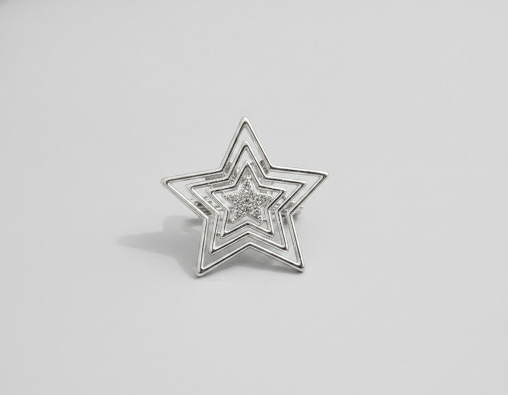 Layered Star Hair Claw Clip - Silver Five-Star 4.7CM – hair accessories (view 1)