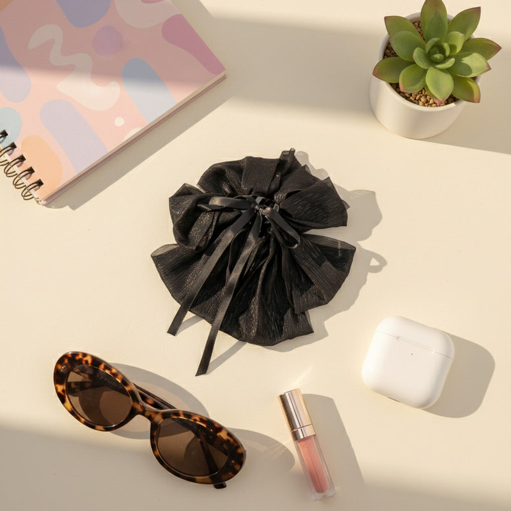 Textured Bow Hair Claw Clip - Black – hair accessories (view 2)