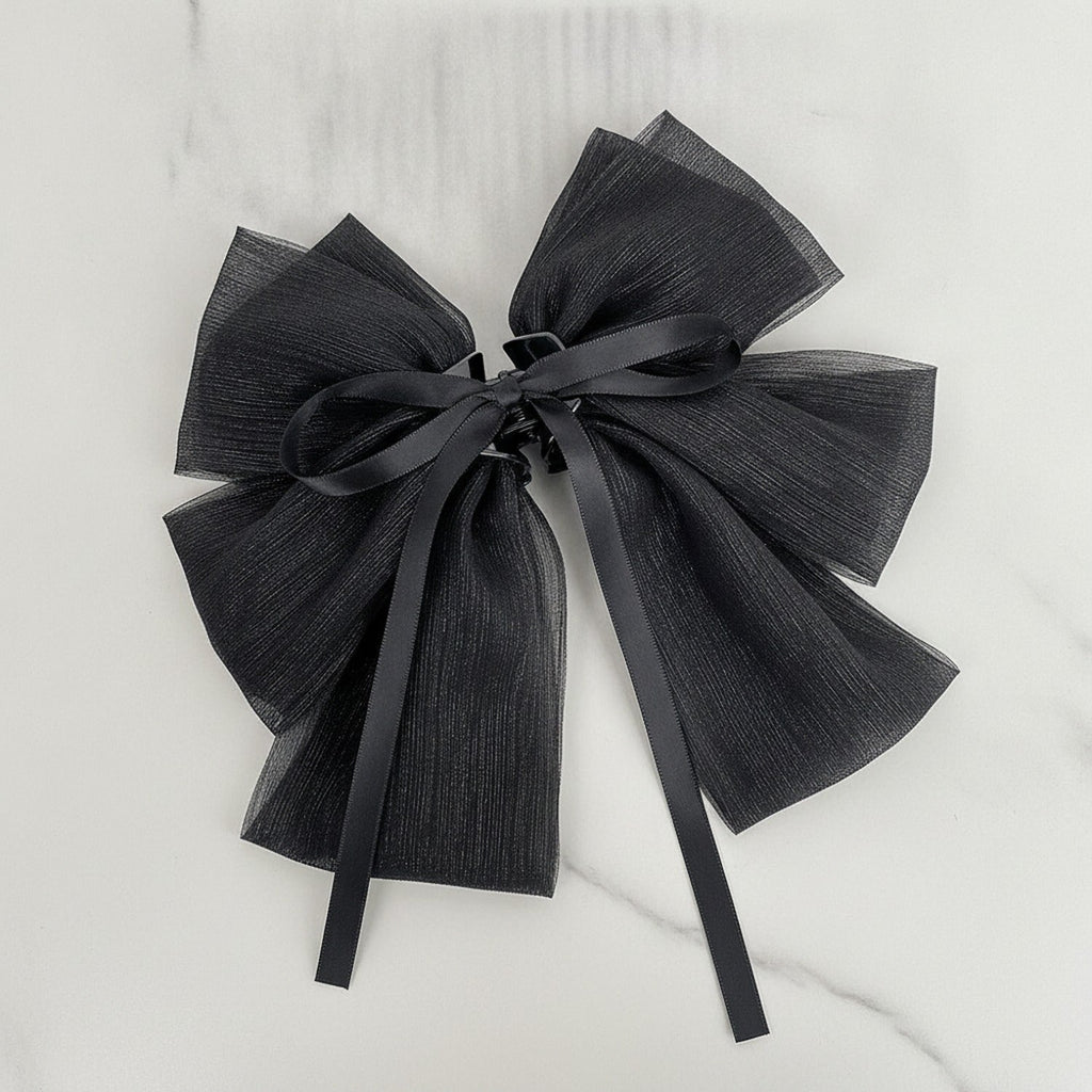 Textured Bow Hair Claw Clip - Black