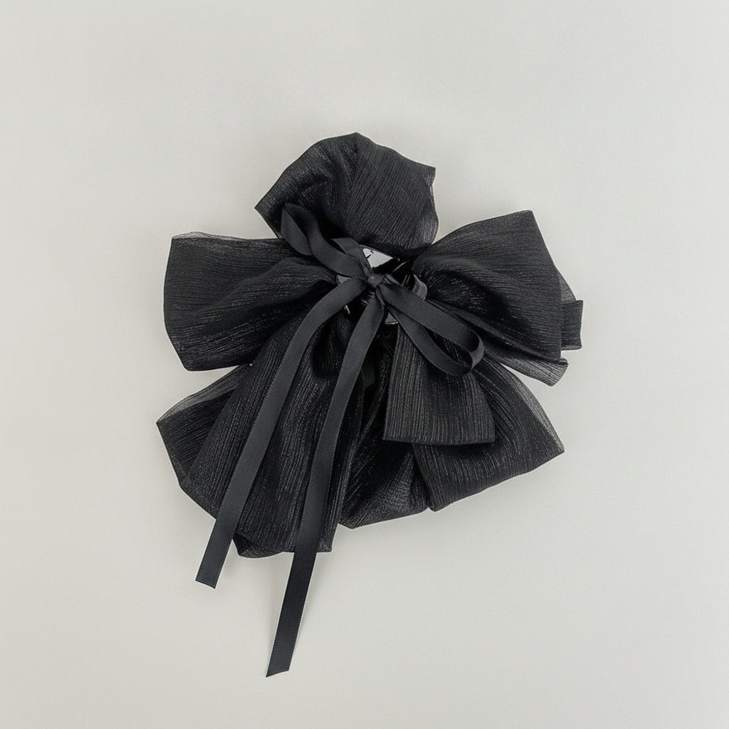 Textured Bow Hair Claw Clip - Black