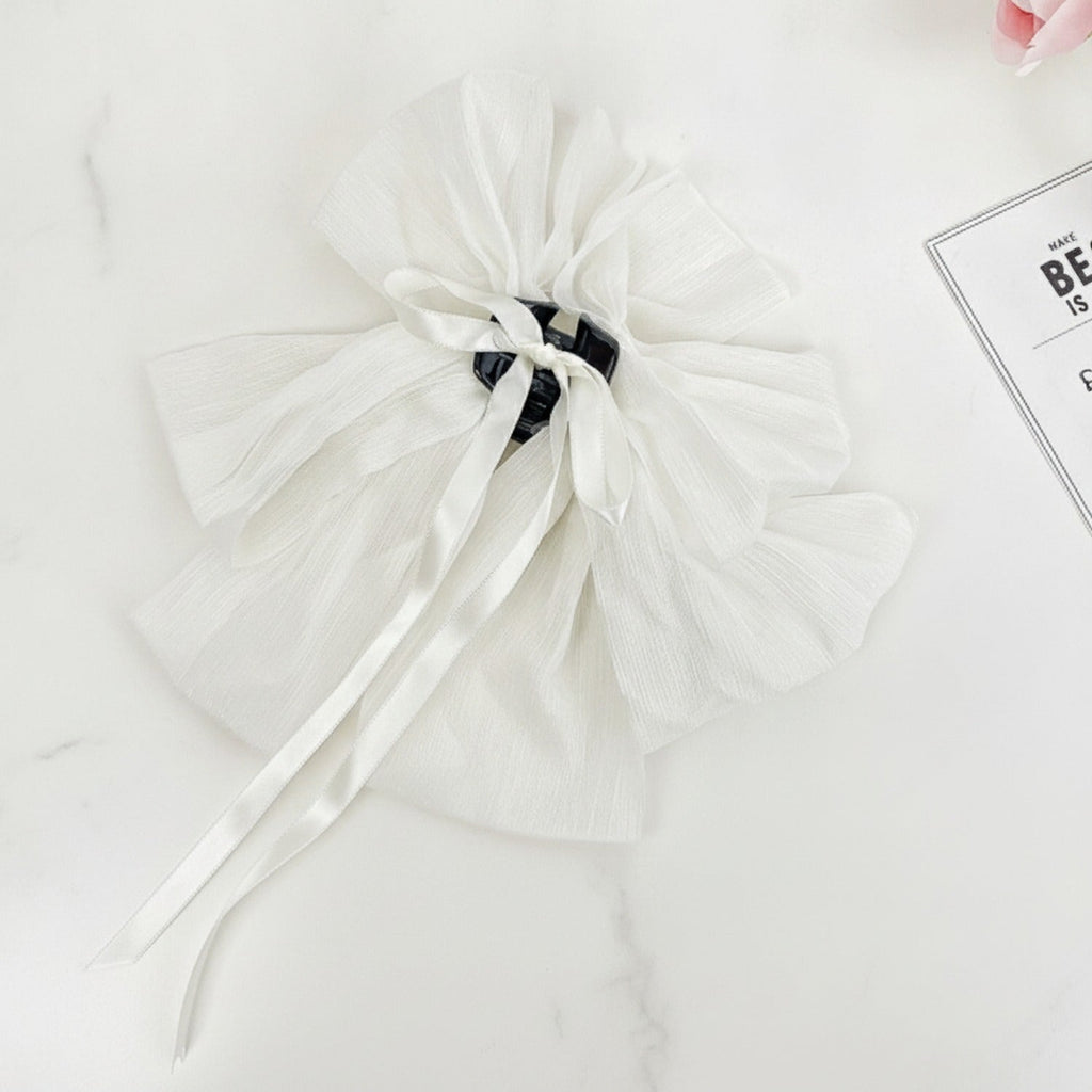 Textured Bow Hair Claw Clip - White