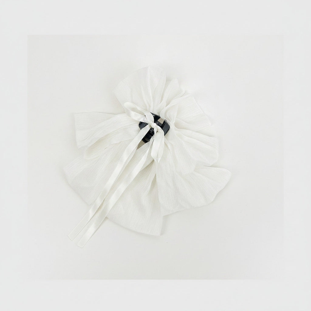 Textured Bow Hair Claw Clip - White