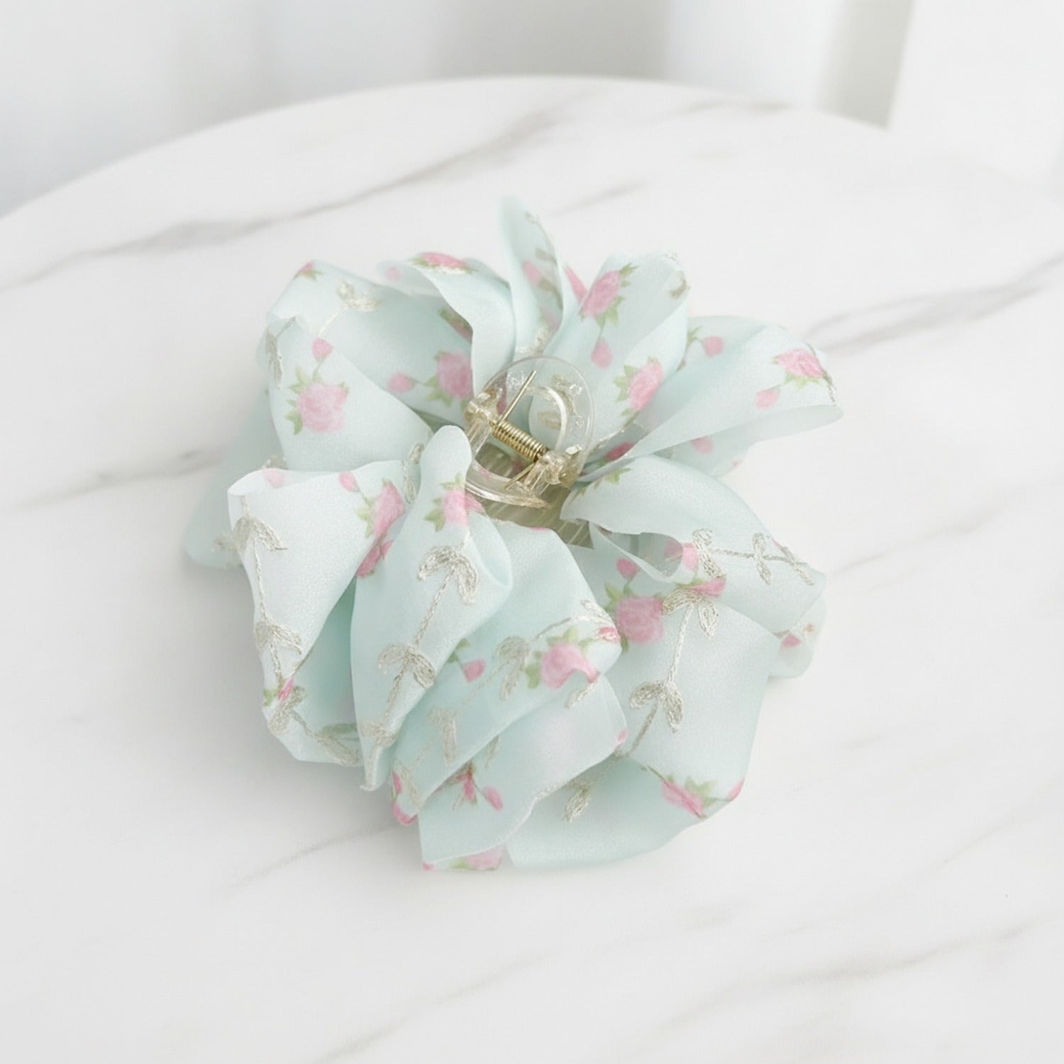 Floral Fabric Hair Claw Clip - Teal 11CM
