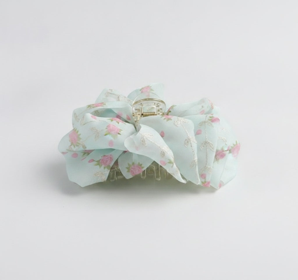 Floral Fabric Hair Claw Clip - Teal 11CM – hair accessories (view 1)