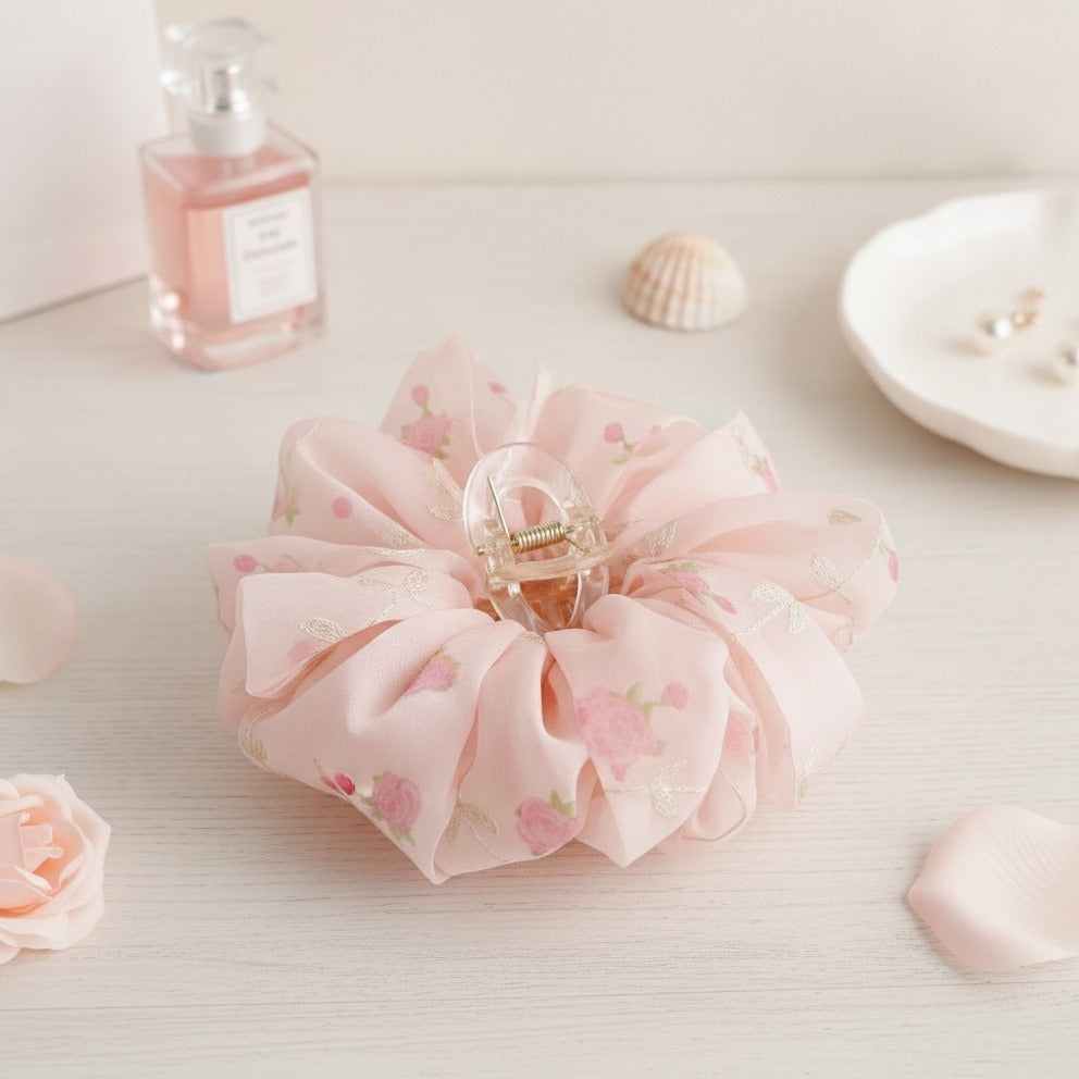 Floral Fabric Hair Claw Clip - Pink 11cm – hair accessories (view 2)