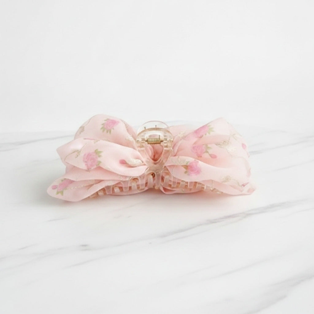 Floral Fabric Hair Claw Clip - Pink 11cm
