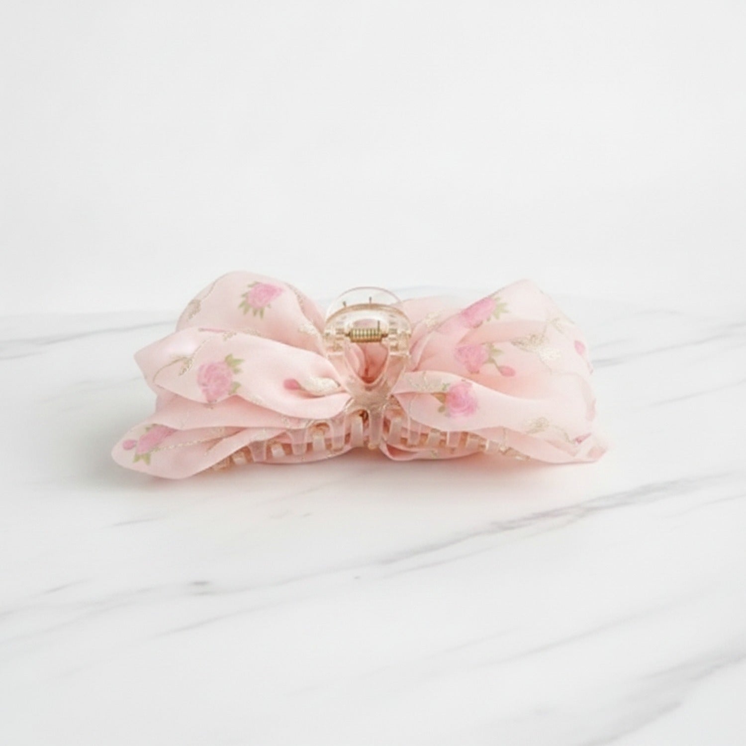 Floral Fabric Hair Claw Clip - Pink 11cm