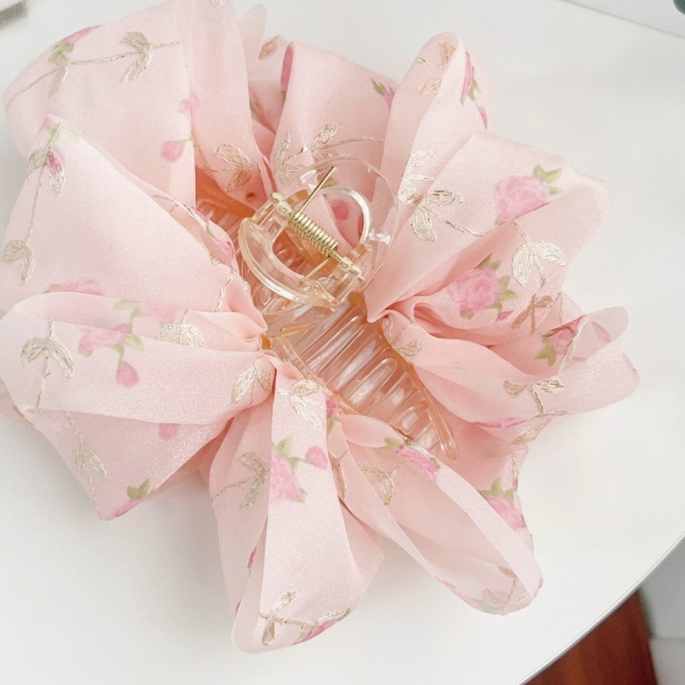 Floral Fabric Hair Claw Clip - Pink 11cm – hair accessories (view 1)