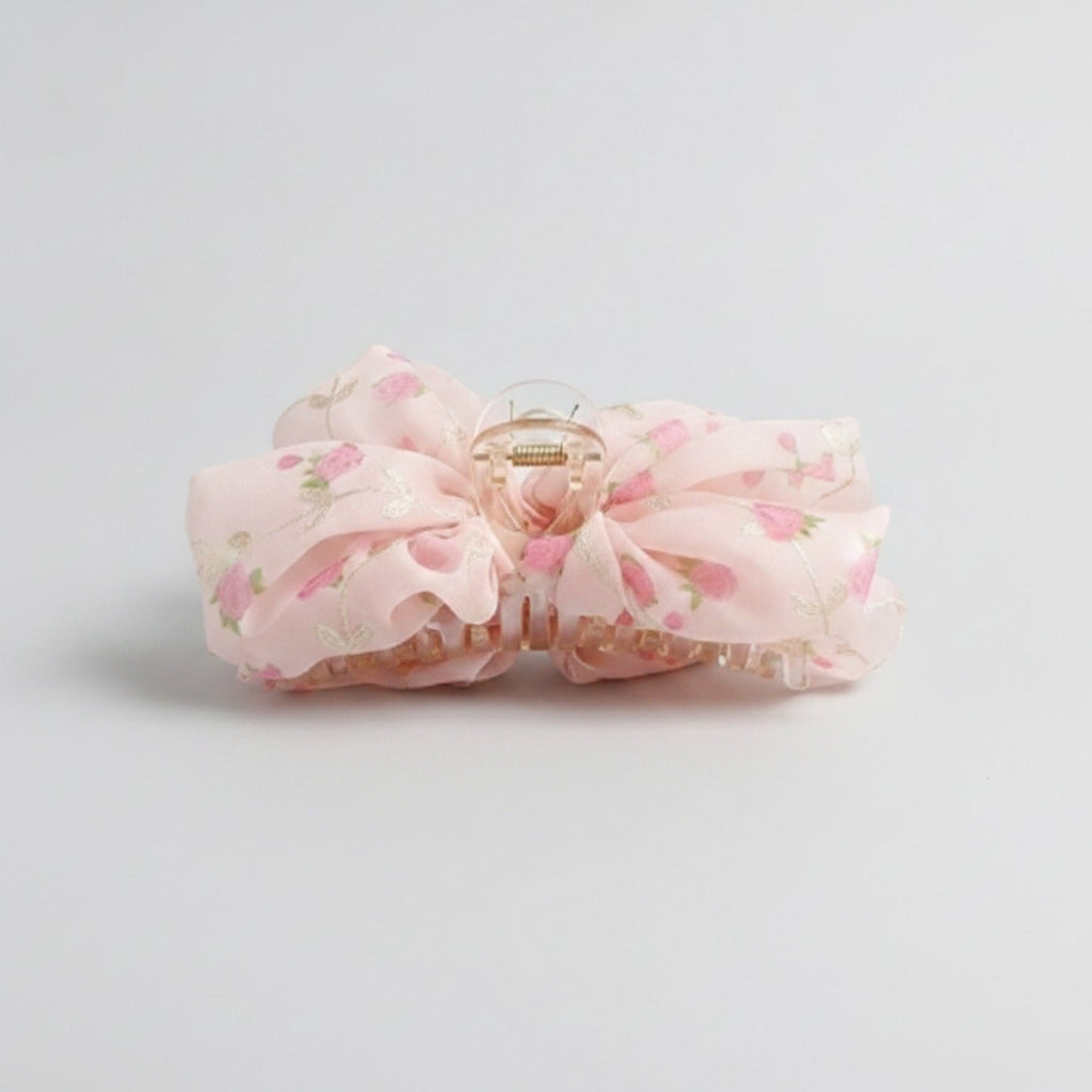 Floral Fabric Hair Claw Clip - Pink 11cm