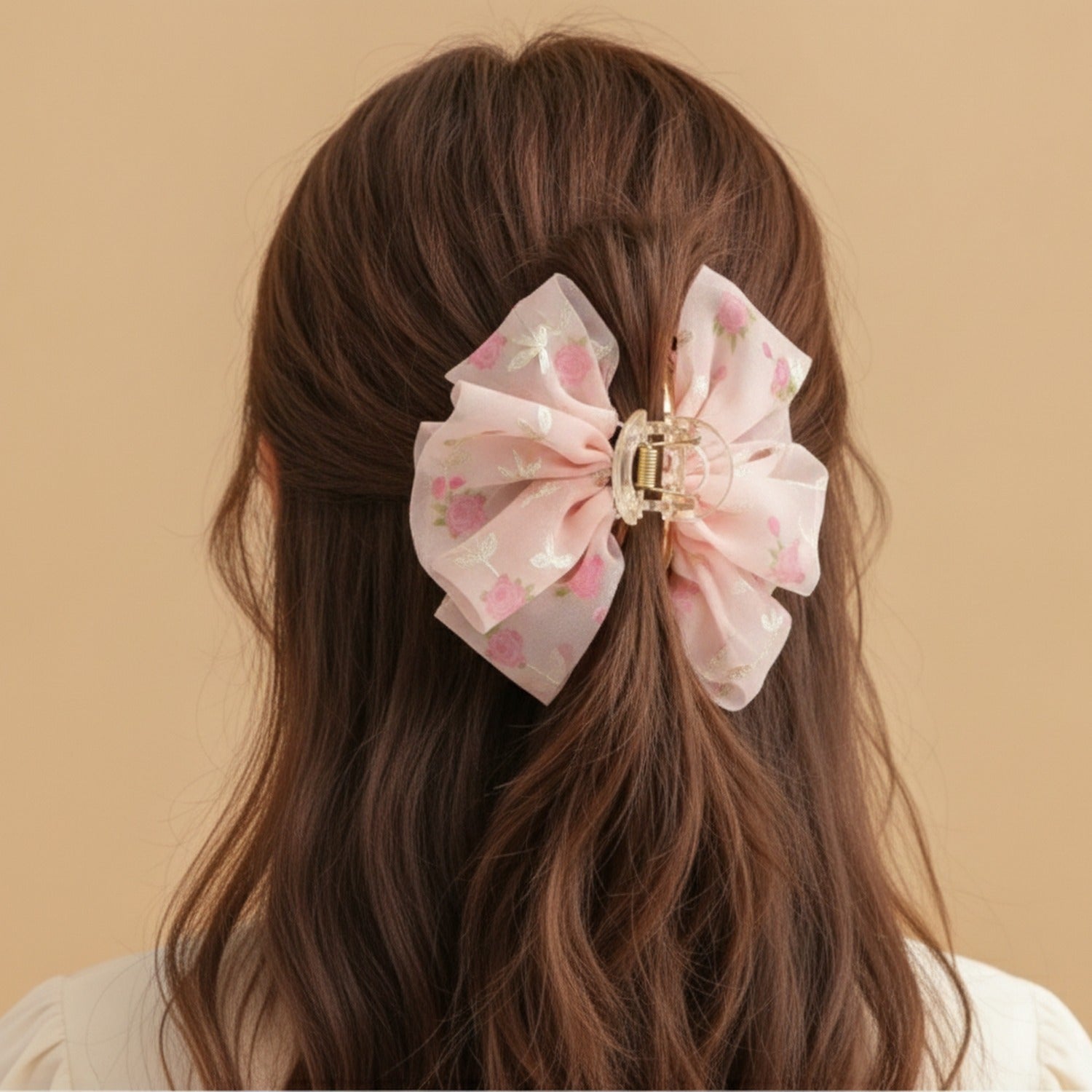 Floral Fabric Hair Claw Clip - Pink 11cm