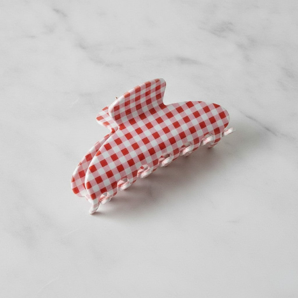 Hair Claw Clip - Red Pink Plaid – hair accessories (view 3)