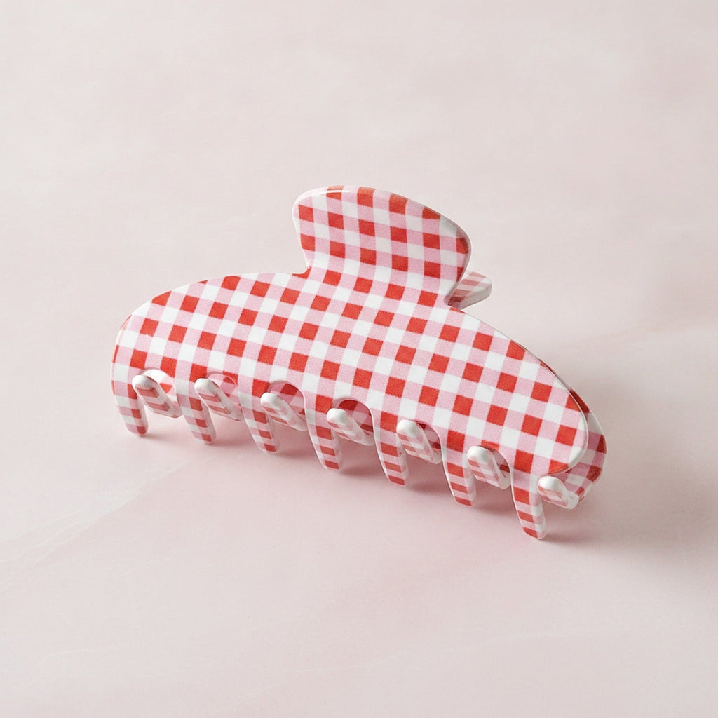 Hair Claw Clip - Red Pink Plaid
