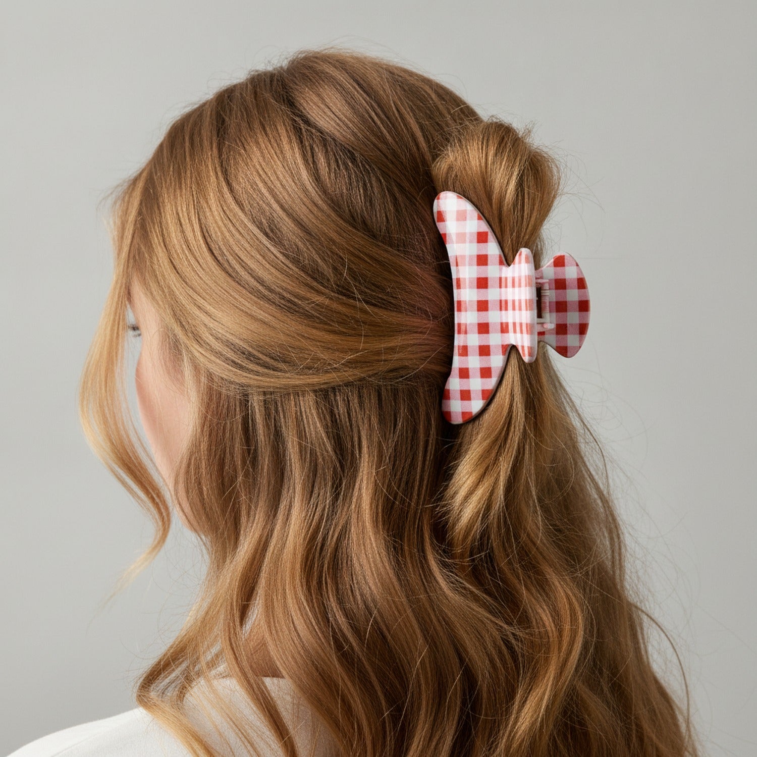 Hair Claw Clip - Red Pink Plaid
