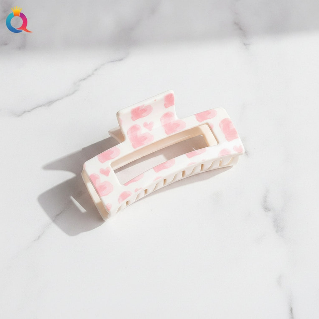 Pink Heart Patterned Hair Claw Clip – hair accessories (view 2)