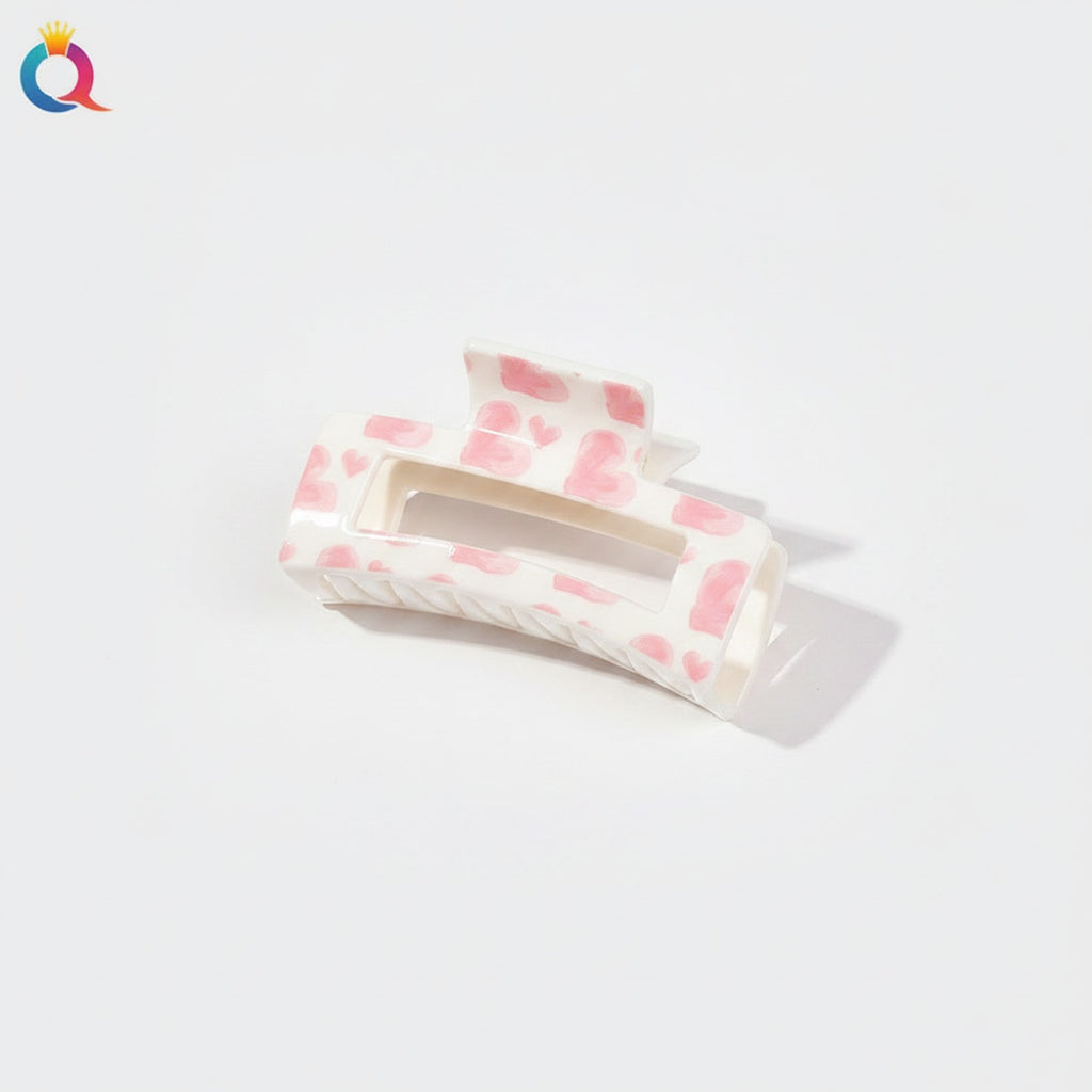 Pink Heart Patterned Hair Claw Clip – hair accessories (view 1)
