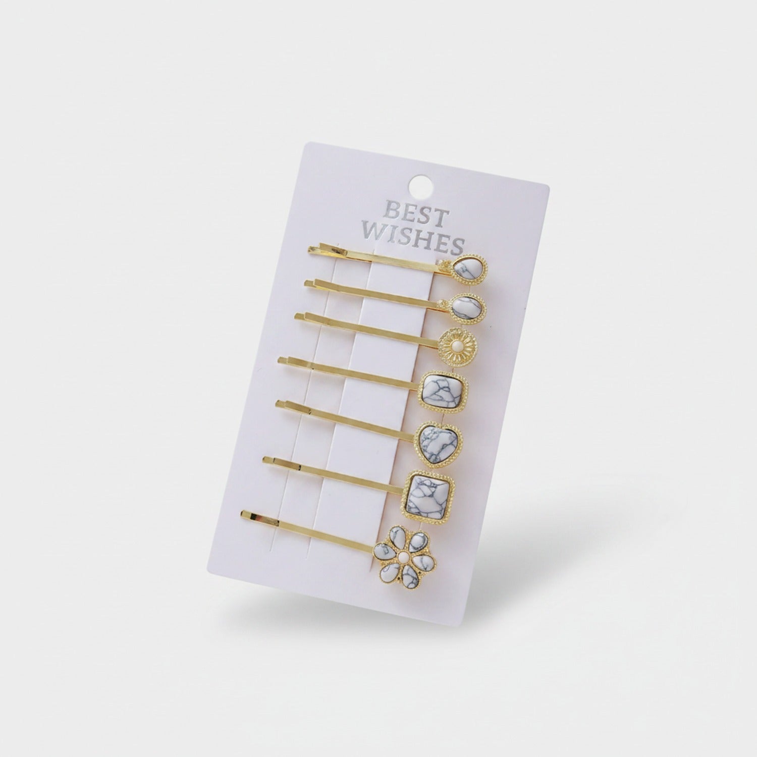 Marble Stone Gold Hair Clips Flower Charm Set