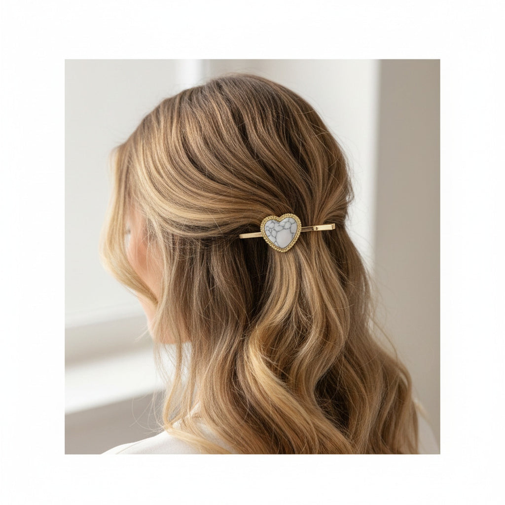 Marble Stone Gold Hair Clips Flower Charm Set