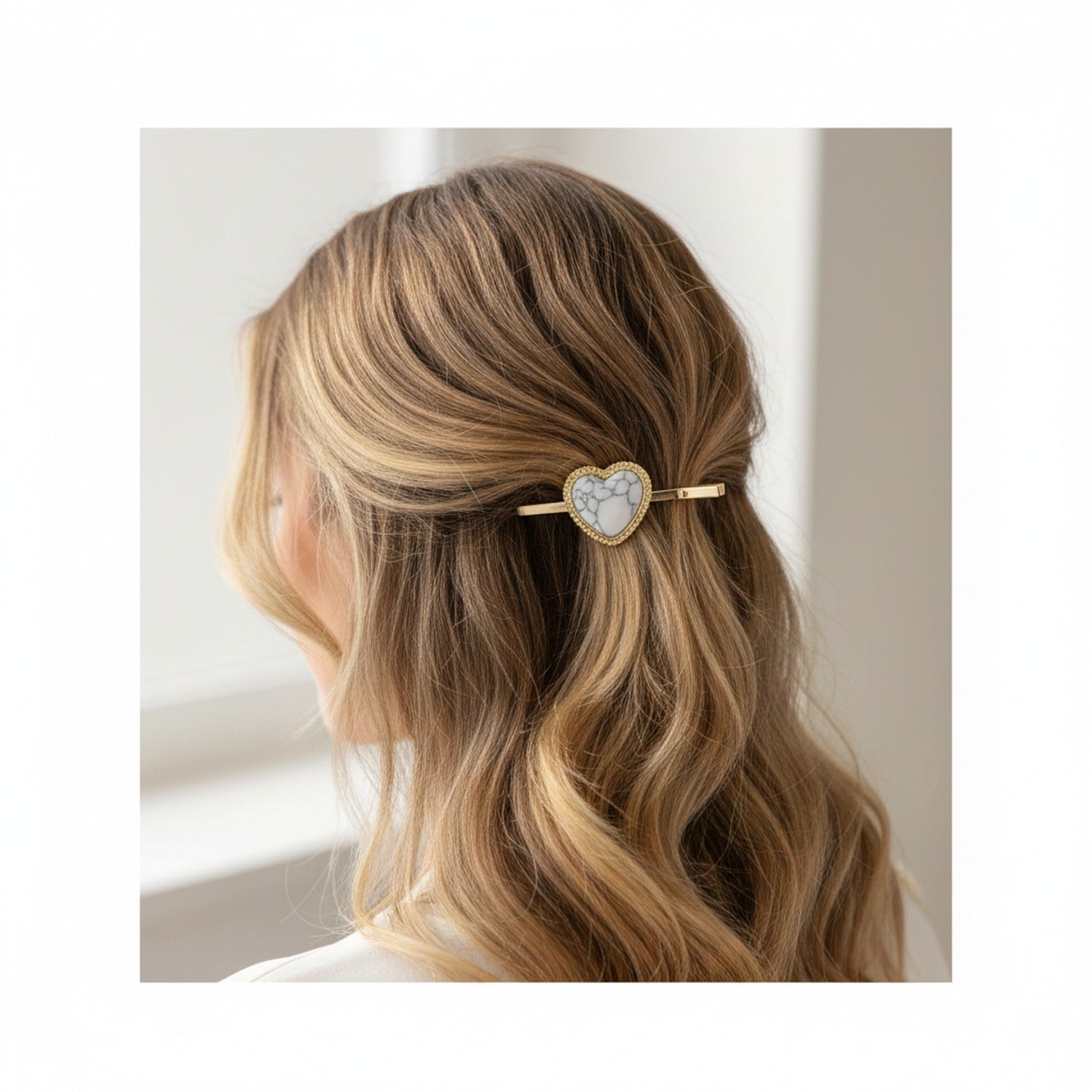 Marble Stone Gold Hair Clips Flower Charm Set