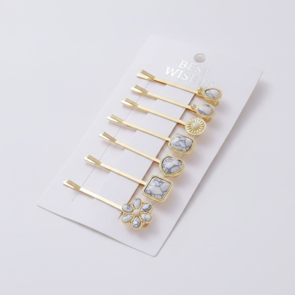 Marble Stone Gold Hair Clips Flower Charm Set – hair accessories (view 1)