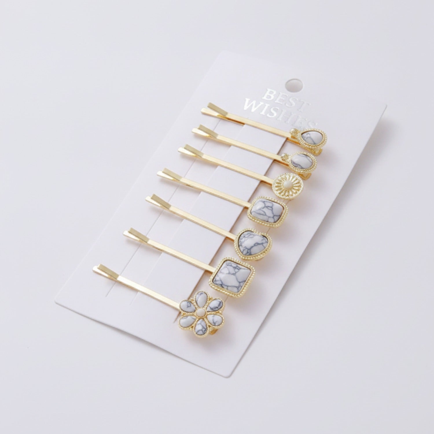 Marble Stone Gold Hair Clips Flower Charm Set