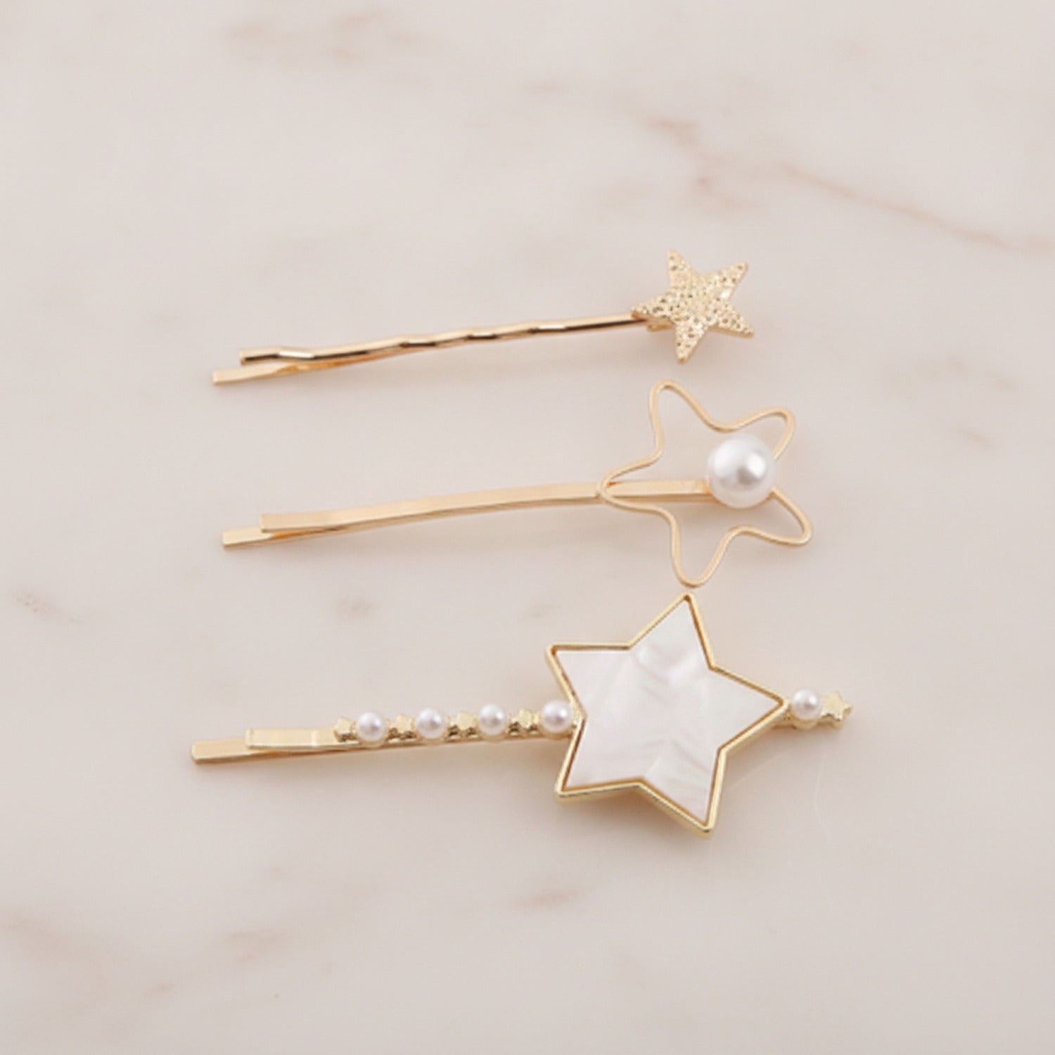 Gold Star Hair Clips With Flower Aesthetic