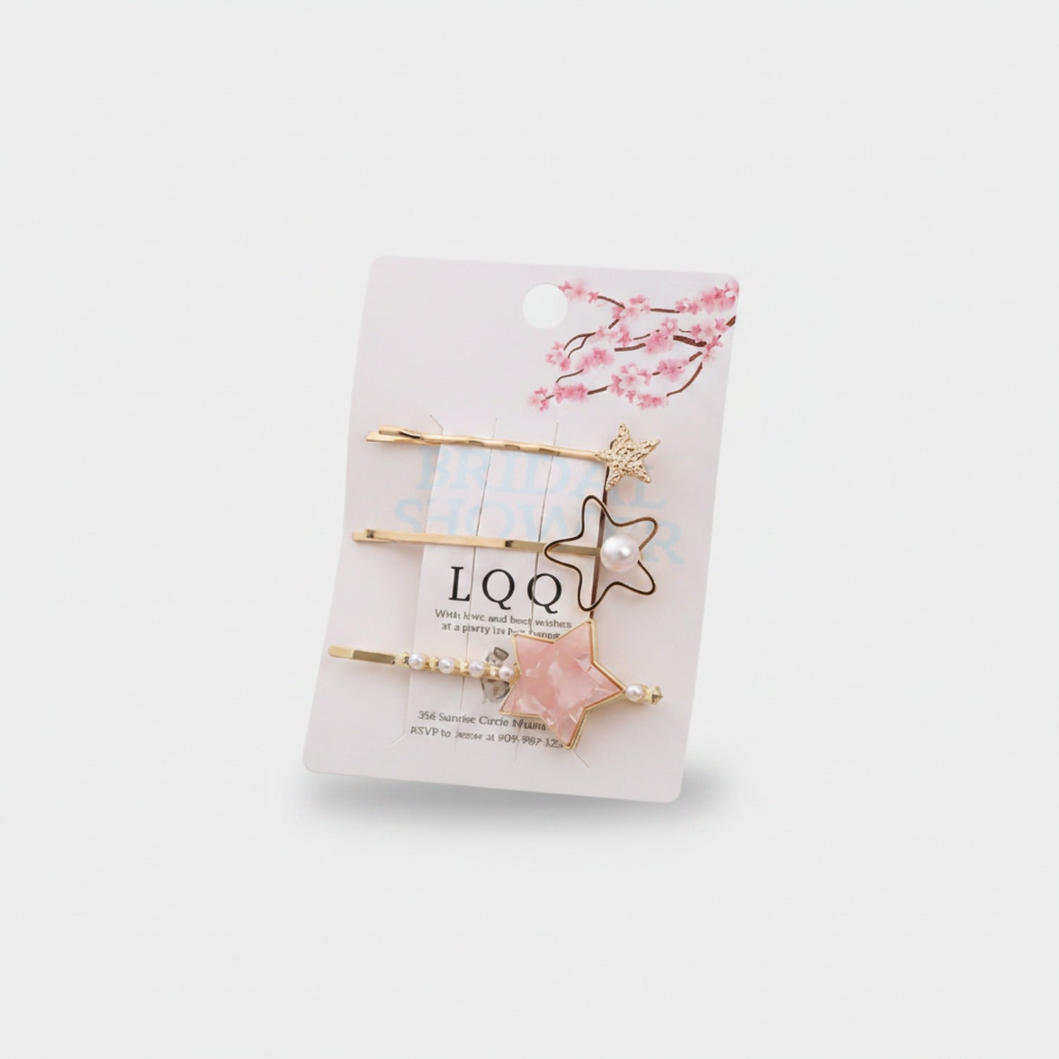Gold Star Pearl Hair Clips Set Pink Floral