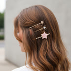 Gold Star Pearl Hair Clips Set Pink Floral