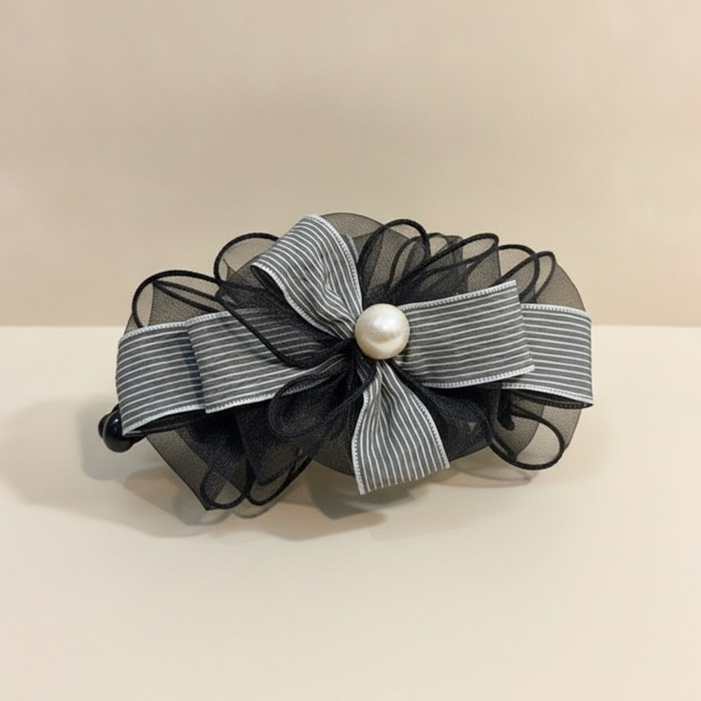 Mesh Striped Pearl Banana Hair Clip – hair accessories (view 1)