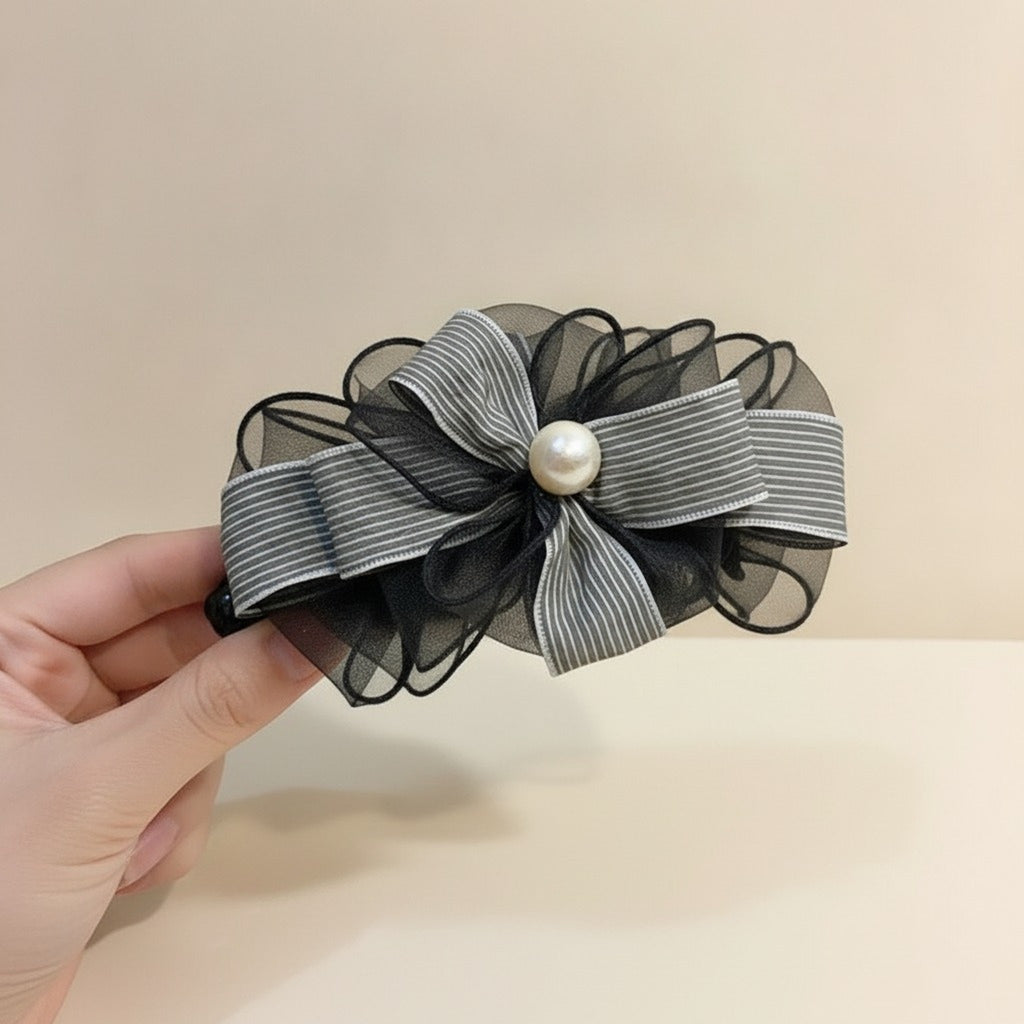 Mesh Striped Pearl Banana Hair Clip – hair accessories (view 5)