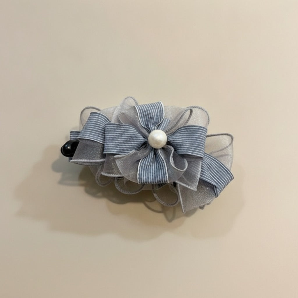 Mesh Striped Pearl Banana Hair Clip – hair accessories (view 2)