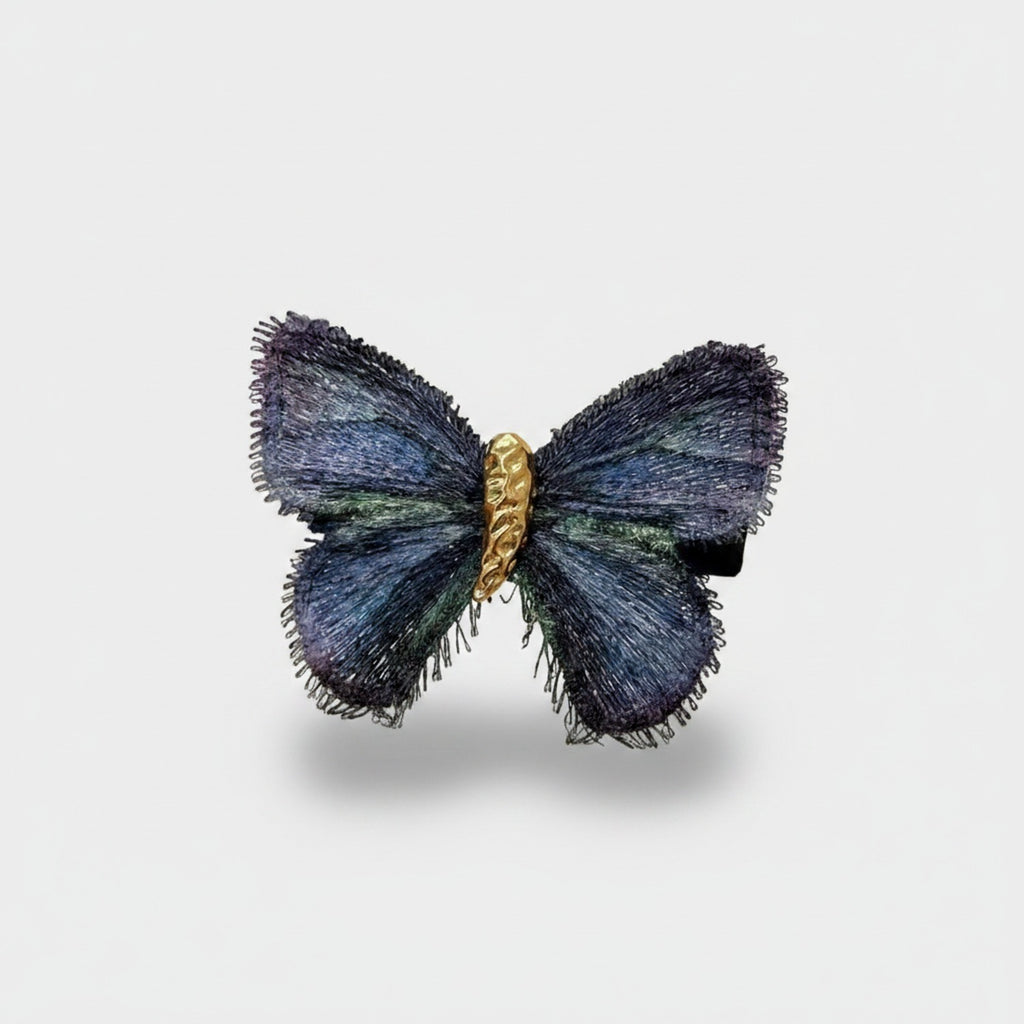 Butterfly Hair Clip Gold Black Embroidered