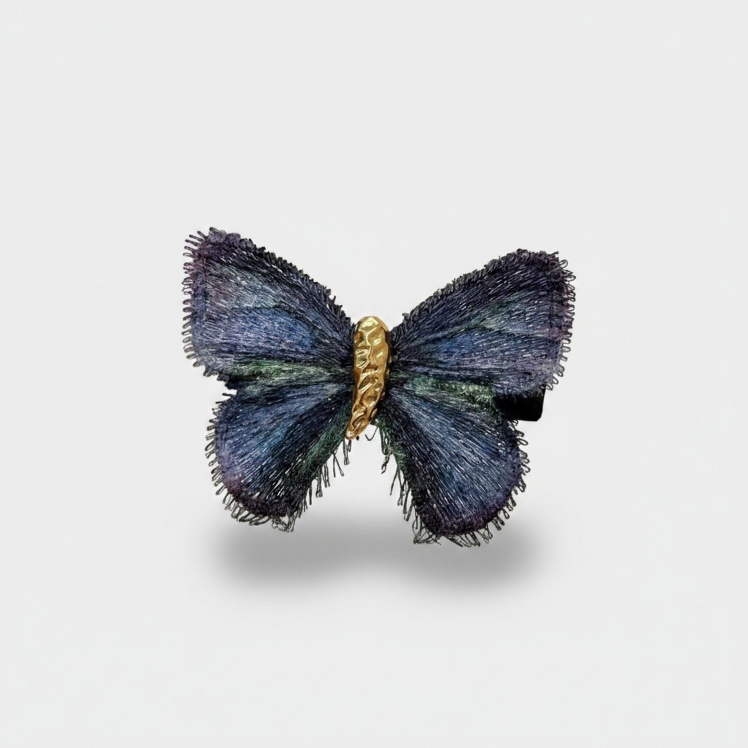 Butterfly Hair Clip Gold Black Embroidered